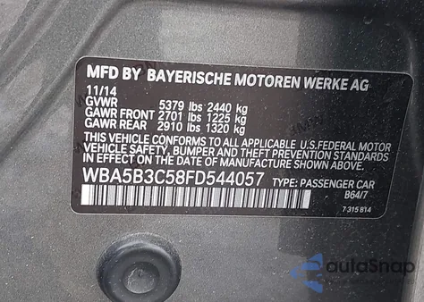 2015 BMW 535I xDrive z USA, uszkodzony, nr VIN WBA5B3C58FD544057